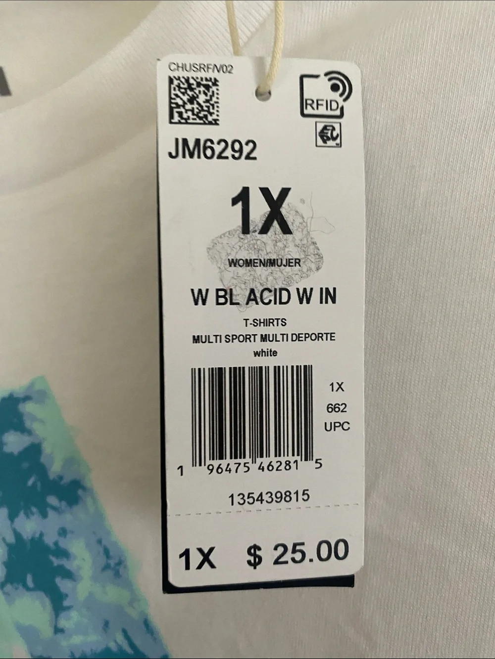 ADIDAS White Tee with Blue Aqua Logo Graphic. Size 1X